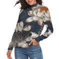 thumbnail image 2 of Koi Fish Vintage Women's Turtleneck Sweater Long Sleeve Ribbed Fitted Turtle Neck Casual Fall Winter Collection Top L, 2 of 4