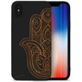 thumbnail image 1 of Case Yard Wooden Case for iPhone-X Soft TPU Silicone cover Slim Fit Shockproof Wood Protective Phone Cover for Girls Boys Men and Women Supports Wireless Charging Half Hamsa Hand Design, 1 of 7
