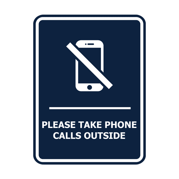 Signs ByLITA Portrait Round Please Take Phone Calls Outside ABS Plastic | Laser Engraved | Easy Installation | Elegant Design Sign (Navy Blue / White) - Large