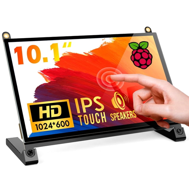 ROADOM Raspberry Pi Écran, Moniteur à Écran Tactile 10.1 Pouces, IPS FHD 1024 Pouces 600, Réactif et Toucher Lisse, Double Haut-Parleurs Intégrés, HDMI Intégré