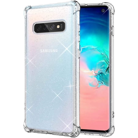 Clear Case for Samsung Galaxy S10 Airbag Corners Shockproof Bumper Protective Phone Cover Flexible TPU Frame Glitter Sparkle Sparkly