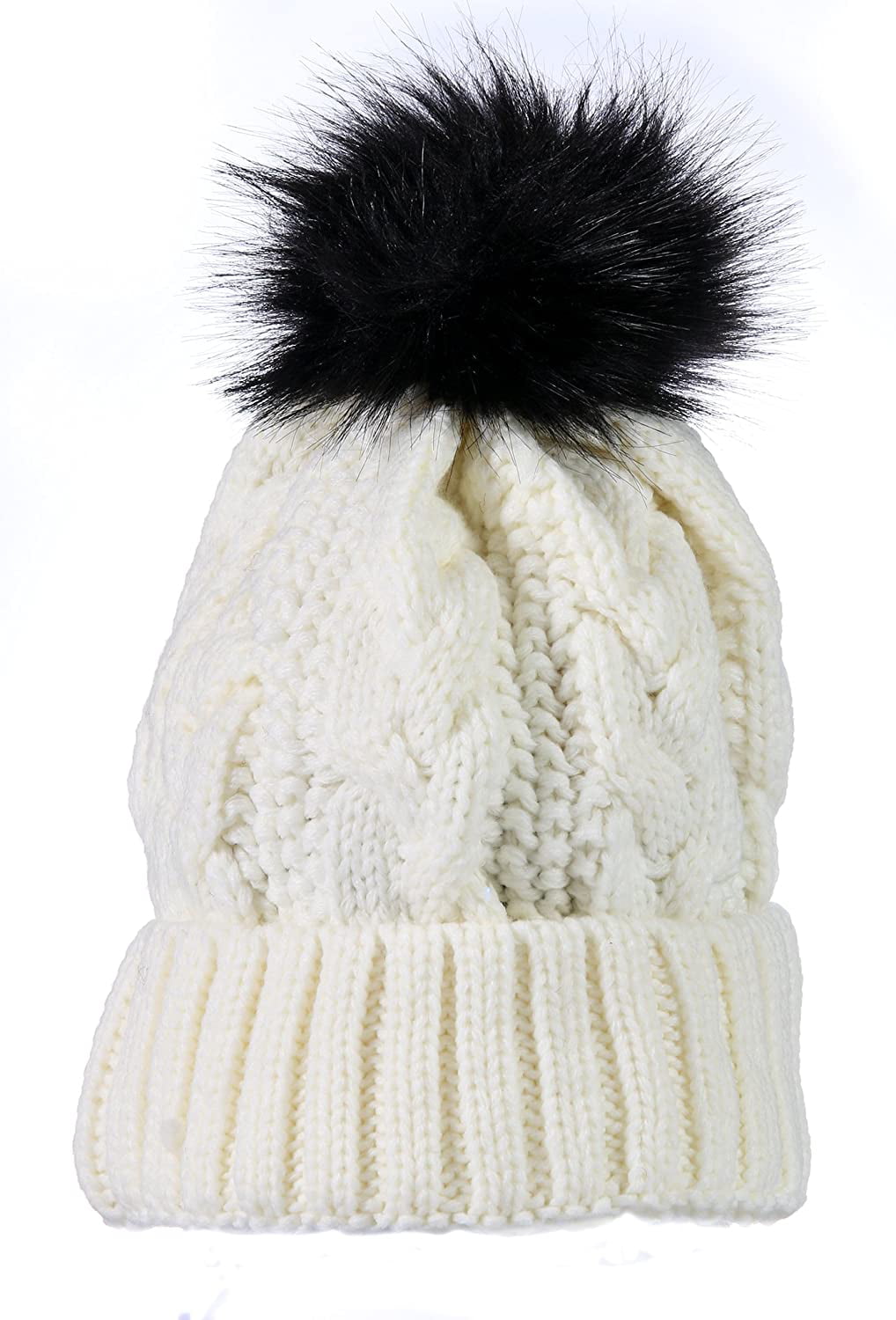 Yacht & Smith Womens Pom Pom Beanie Hat, Winter Cable Knit Hat, Warm Cap,  3 Poms (Double Pom Pom Charcoal) 
