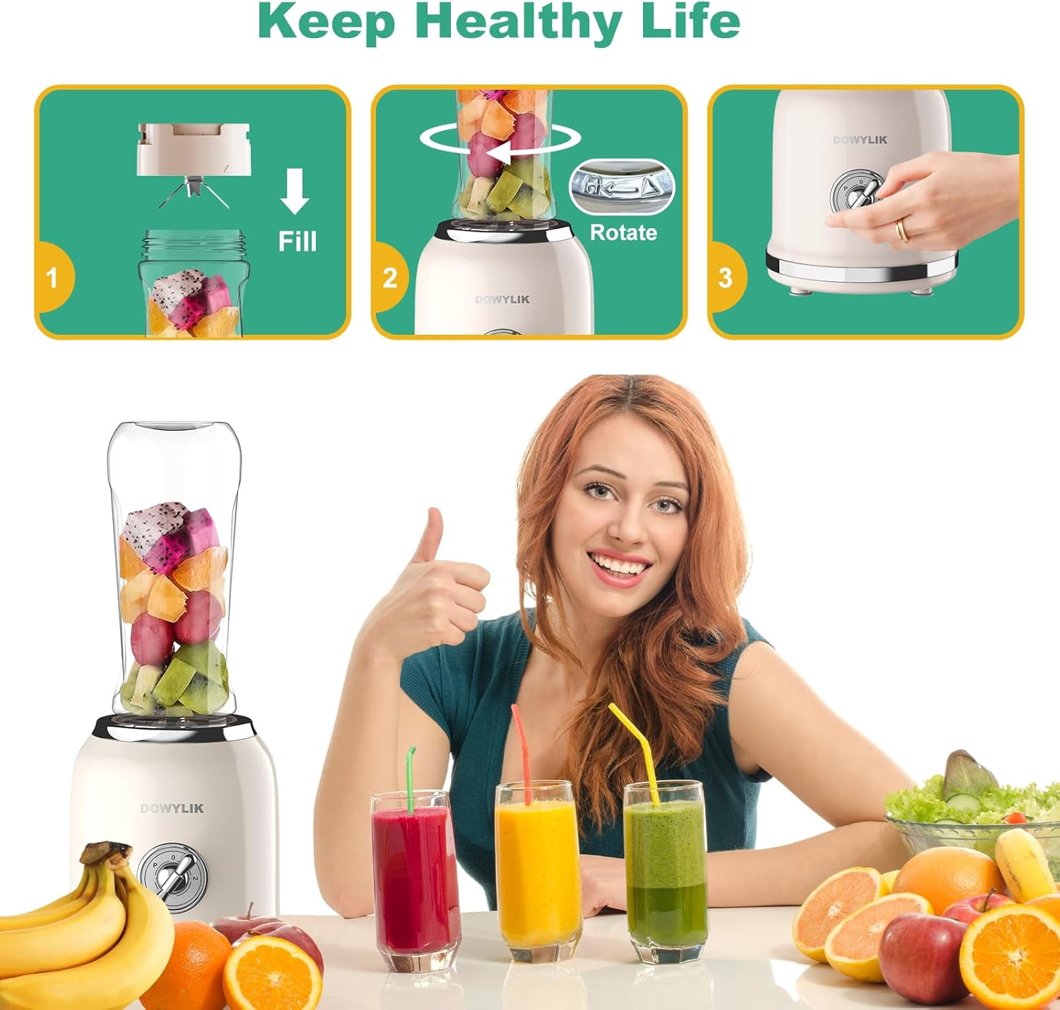 Personal Blender, 300W Retro Smoothie Maker with 6- Blade and 2x20oz  Cups for Shakes
