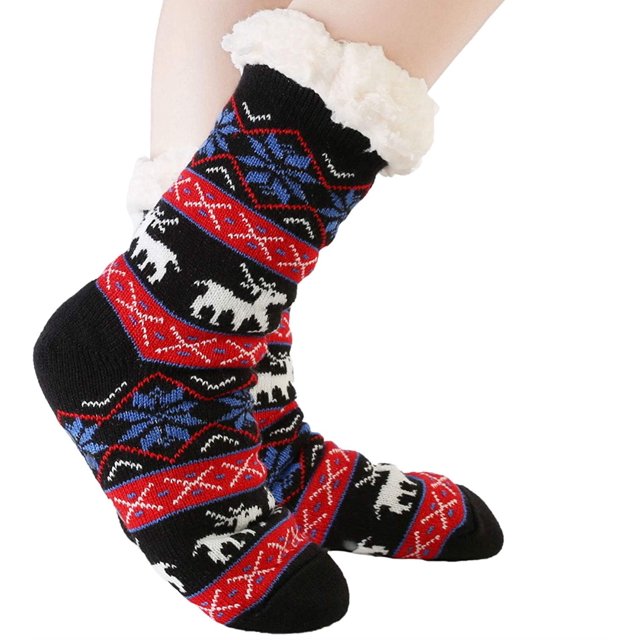 Women Winter Cozy Fleece Slipper Socks, Cute Fuzzy Slipper Sock