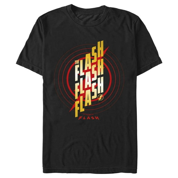Men's The Flash Triple Gold Logo  Graphic Tee Black Large