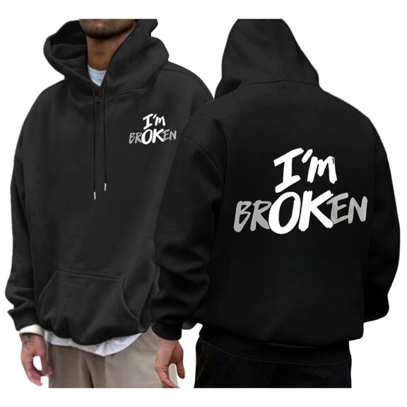 CONZONE Men's Hoodies Long Sleeve Pullover Hoodie for Men Letter Graphic Y2K Hooded Sweatshirts With Pocket
