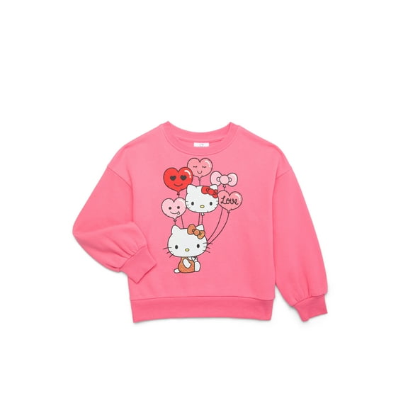 Hello Kitty Love Balloons Girls Valentine's Day Fleece Sweatshirt, Sizes 4-16