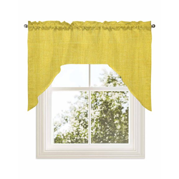 Yellow Burlap Texture Kitchen Curtains Swag Valance for Windows/Bathroom/Cafe, Farmhouse Vintage Yellow Rod Pocket Drape Panel Swag Curtains Valance for Bedroom/Living Room 56"x36"