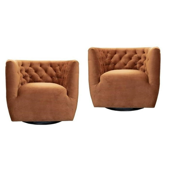 Home Square 2 Piece Swivel Velvet Accent Chair Set in Burnt Orange