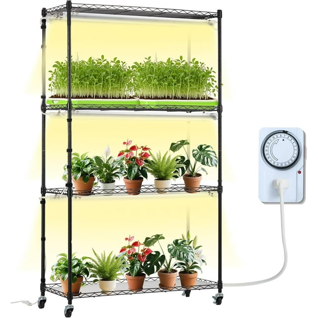 Plant Stand with Grow Light Grow Light Shelf with Cover and Thermometer Plant Shelf with Grow Light Full Spectrum Light Mini Plant Stand with Timer for Seed Starting ( s Light
