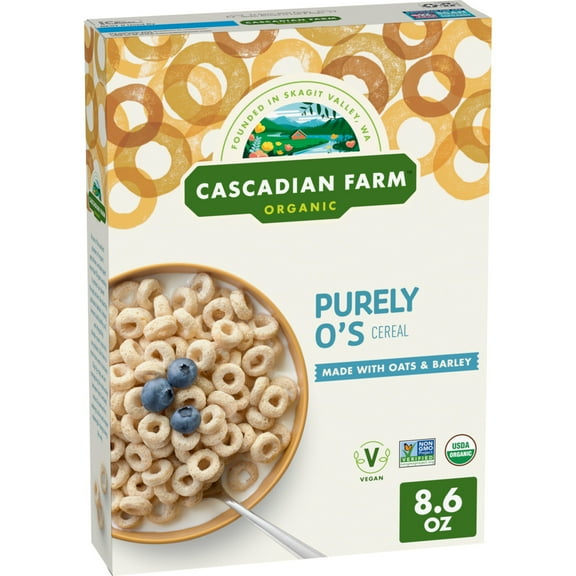 Cascadian Farm Organic Purely O's Cereal, Made with Oats and Barley, Vegan, 8.6 oz