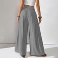 thumbnail image 6 of Women's High Waist Wide Leg Pants, Cotton Linen Flare Leg Palazzo Trousers with Pockets, Elastic Waist Casual Bell Bottom Pants for Daily Wear, Vacation and Boho Chic Outfits Grey M, 6 of 7