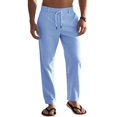 thumbnail image 4 of Men's Simple Casual Elastic Waist Drawstring Straight Leg Linen Pants Light Blue XXL, 4 of 10