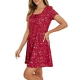 thumbnail image 4 of INSPIRE CHIC Women's Printed Square Neck Short Sleeve A-Line Prom Dress L Red-Floral, 4 of 6