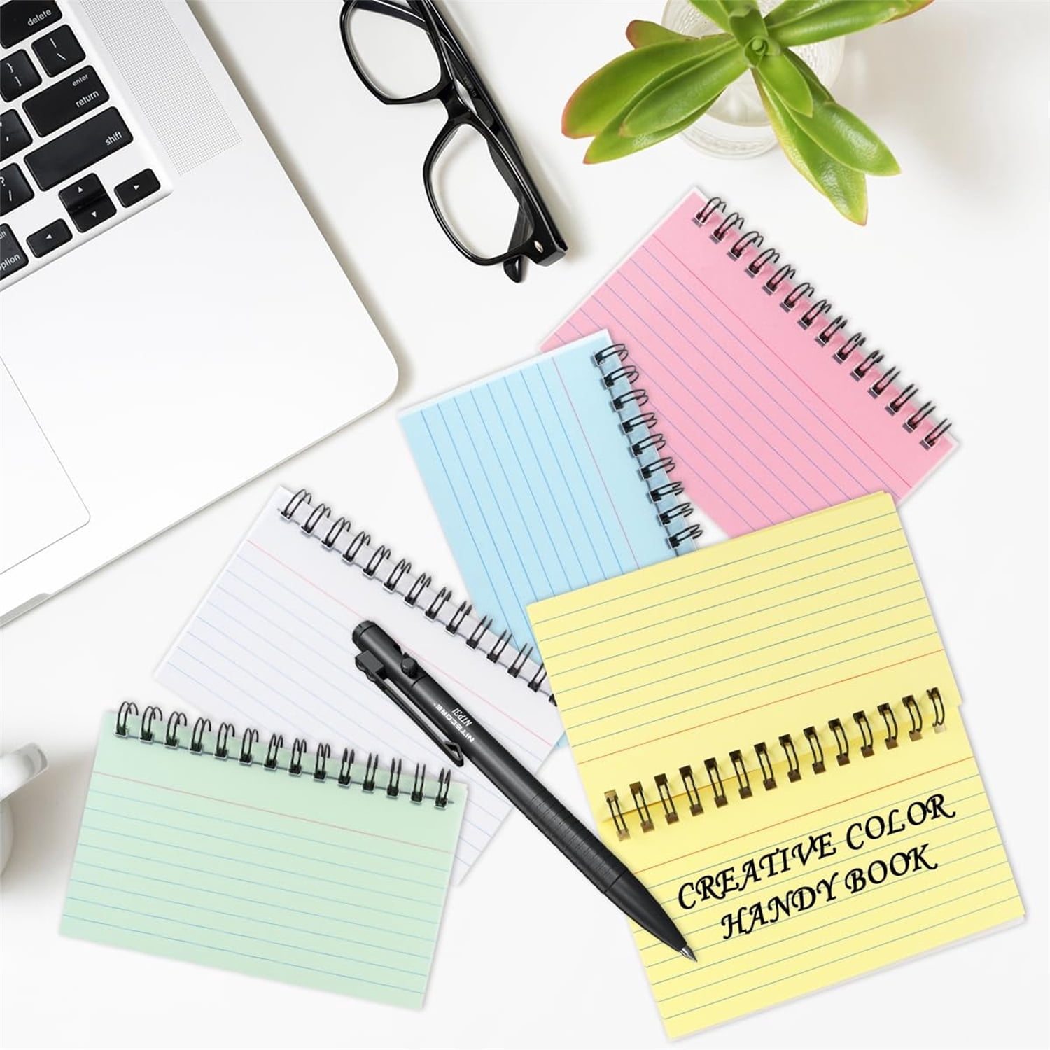 4 Pcs Index Cards with Ring,Helical Bound Flash Cards,Colored Ruled Notecards,Flash Cards with Protective Cover Nursing Office Taking to Do List,3*5 inch,50 Sheets/Pack-Total 200 Sheets,Topboutique