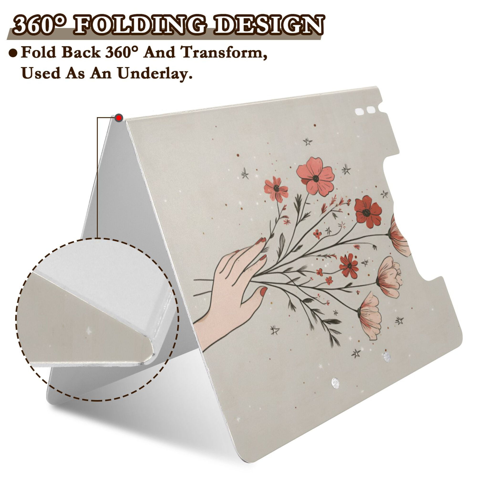 FORMRS A4 Clipboard Folder with Pen Holder Horizontal Foldable School Office Binder, Red Flower