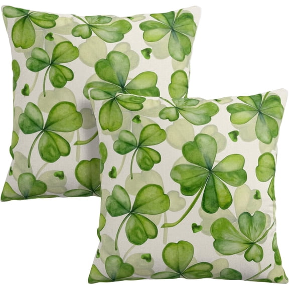 St Patrick''s Day Shamrock Pillow Covers 18x18 Inch Green Four-Leaf Clover Pattern Throw Pillows Set of 2 Spring Seasonal Holiday Pillowcases for Couch Bed Decor