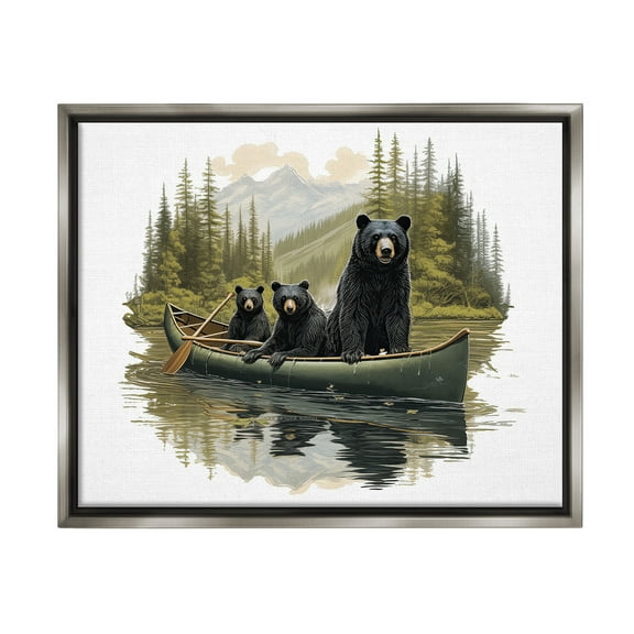 Stupell Industries Bears Canoeing on Lake Animals & Insects Painting Gray Floater Framed Canvas Art Print Wall Art, 31 x 25