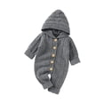 thumbnail image 5 of Qiylii Toddler Knitted Bodysuit, Solid Color Hooded Long Sleeves Rompers, 5 of 9