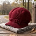 thumbnail image 5 of Lumtrix Women Knit Newsboy Hat with Crochet Flower Winter Warm Beanie Cap with Brim Vintage Slouchy Cabbie Hat for Fall Winter Deep Red One Size, 5 of 5