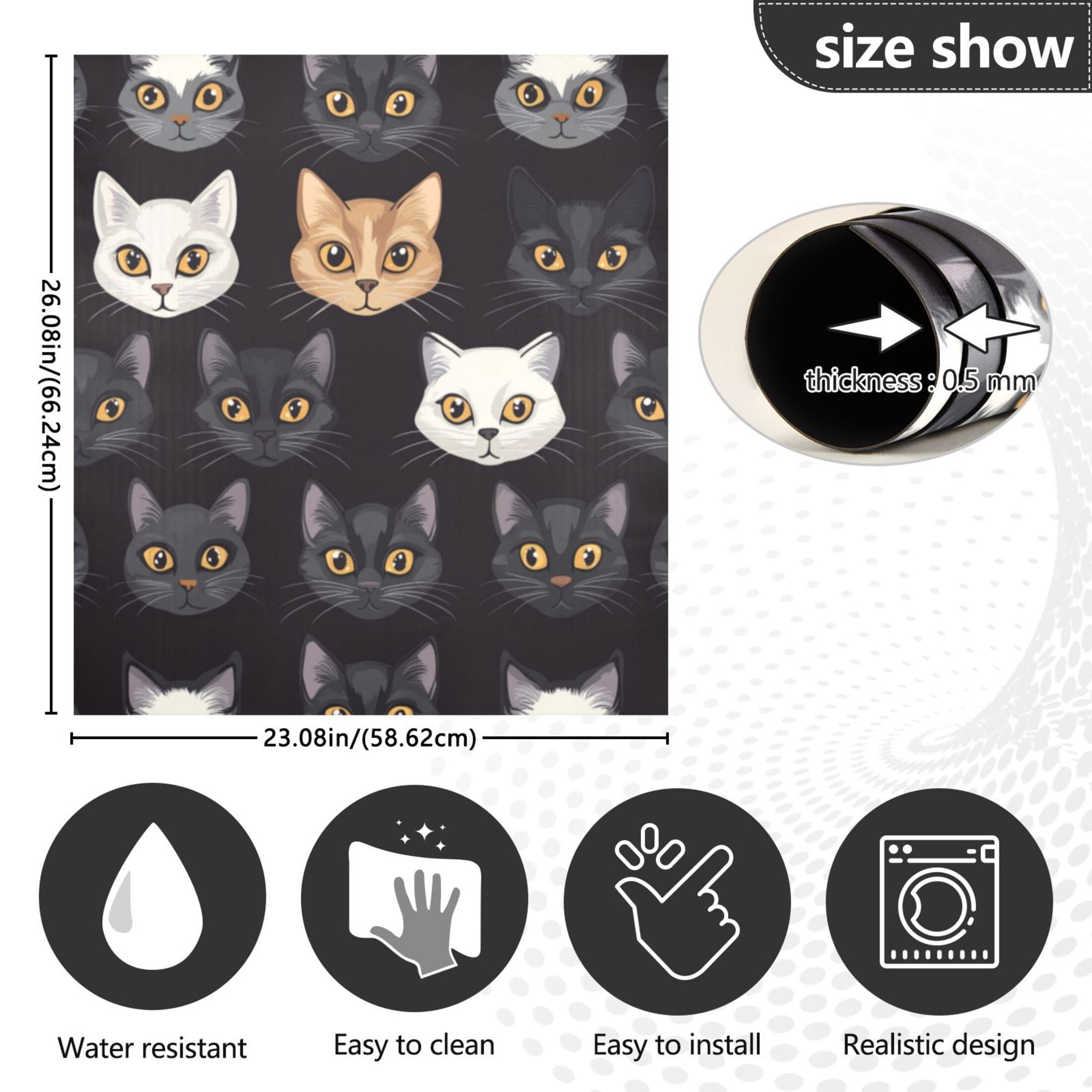 Dishwasher Magnetic Sticker 23x26 Inch Refrigerator Magnetic Sticker Washing Machine Magnetic Sticker Kitchen Panel Magnetic Sticker Home Decor Black Cartoon Cat Face