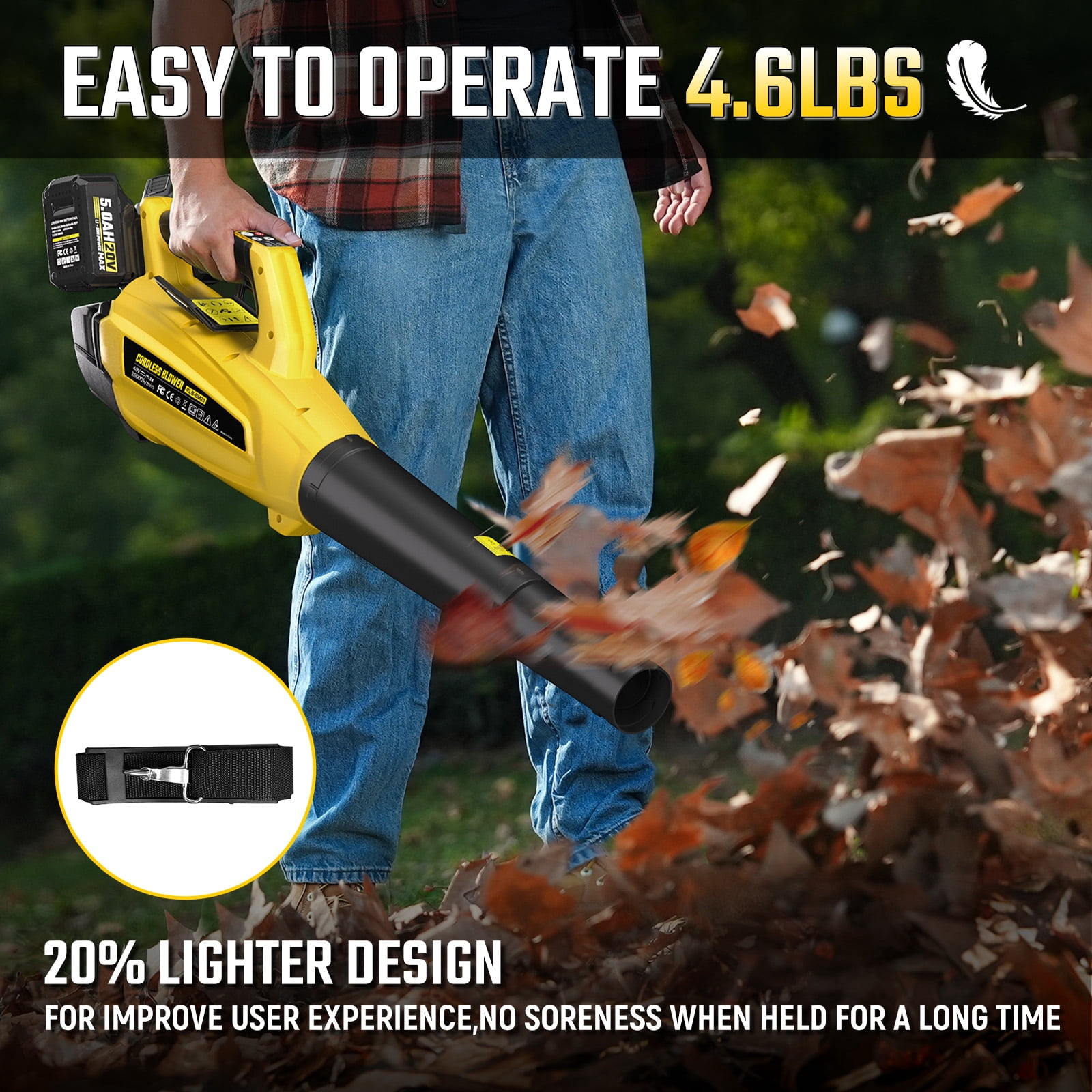 40V Leaf Blower - 650CFM Leaf Blower Cordless with 2 X 5.0Ah Battery & Charger, 4-Speed Electric Leaf Blower, Battery Powered Leaf Blower for Snow Blowing & Yard