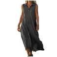 thumbnail image 3 of TaTaai Sleeveless Lapel Maxi Dress Women's Linen Feel Solid Color Button Front Casual Loose Fit Flowy Summer Slip Dress Gift, 3 of 5