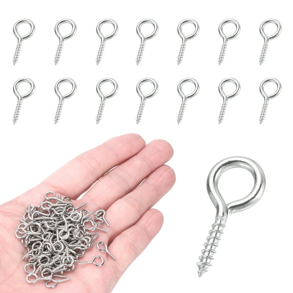 200 Pack Screw Hooks Eyes, M1.4x15mm 304 Stainless Steel Small Eye Bolts Screw