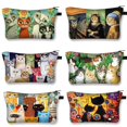 thumbnail image 2 of Estuche de cosméticos con estampado de gato para mujer, bolsas de maquillaje, bolsas de cosméticos de gatito de dibujos animados, bolsa de almacenamiento para niñas, Gato divertido, Cosplay, Mona Lisa Fivean unisex, 2 of 2