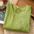 thumbnail image 4 of MIXUE Womens Summer Tops Solid Color Embroidery Round Neck Long Sleeve Retro Loose Tshirts Outwear,Green,XXXL, 4 of 9