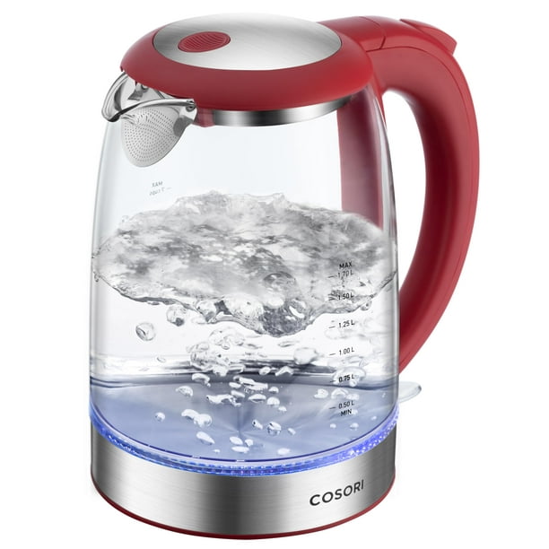 COSORI - Hervidor eléctrico, sin contacto de plástico con agua, 1.7 l/1500 W, tapa interior de acero inoxidable y filtro, tetera para café y té, tetera de agua caliente, caldera y calentador, apagado
