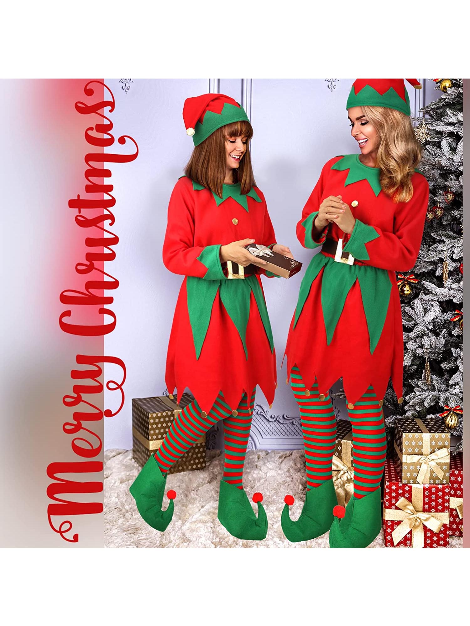 Christmas Cosplay Costume for Women Girl Elf Dress With Belt Hat Shoes Gift New Year Carnival Party Costume - image 2 of 5