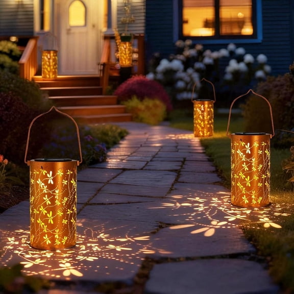 Solar Lanterns Outdoor Hanging Dragonfly Hollowed Out Metal LED Light Gifts for Women Mom Grandma Waterproof Garden Decor for Patio Yard Porch