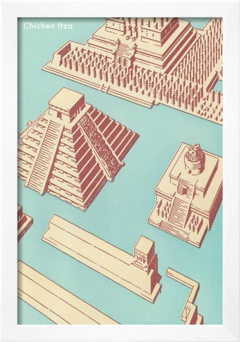 Schematic Drawing Of Chichen Itza Framed Print Wall Art Walmart Com