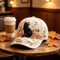 thumbnail image 6 of HOZVOMI Halloween Embroidered Baseball Cap for Women, Vintage Black Cat Pumpkin Moon Floral Hat with Pearl Details, Cream Adjustable Fall Seasonal Fashion Accessory, 6 of 6