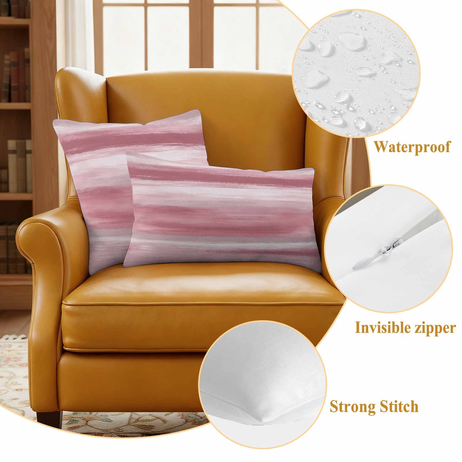 Pink Grey Outdoor Waterproof Pillow Covers, Abstract Art Oil Painting Blue Ombre Decorative Square Throw Pillowcase Sofa Cushion Sham for Patio/Couch/Chair, 24"x24" 2 Pack