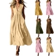 thumbnail image 2 of Oksale V Neck Dresses for Women with Pockets Loose Cozy Sleeveless Tank Dress Flowy Summer Maxi Dress for Vacation Army Green M, 2 of 8