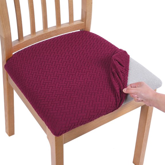 FQY Dining Chair Seat Covers Stretch Jacquard Chair Slipcover with Ties (Set of 2, Wine Red)
