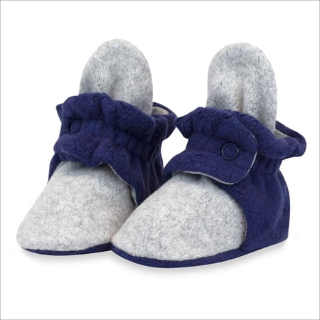 Zutano Cozie Fleece Baby Booties, Unisex, For Newborns and Infants 3 Months Heather Gray/True Navy