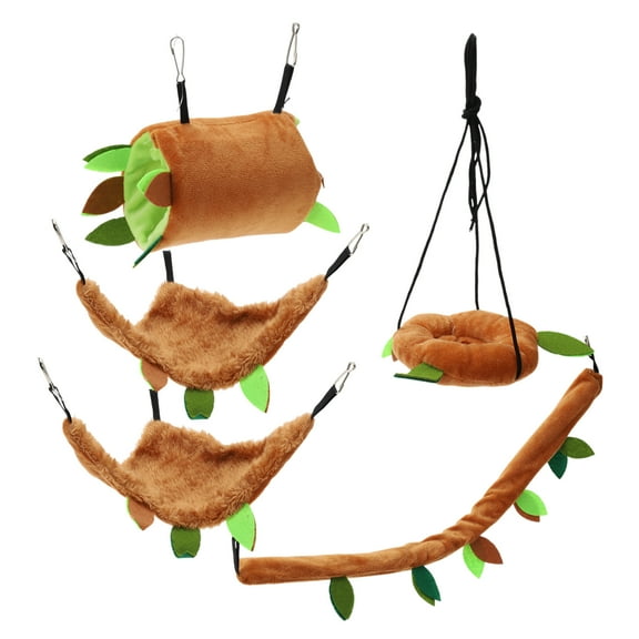 Unique Bargains Hamster Hammock Sugar Glider Cage Accessories Toys Rat Hammock Small Animals Hanging Bed Hideout Tunnel Swing Rodent Hammock Brown 5 Pcs