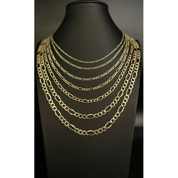 14K Yellow Gold Figaro Chain Necklace, 2mm - 7.5mm 16" - 28" Inch, 14k Thick Link Chain, Real 14k Gold Chain, Gold Figaro Chain, Men Women (Width:2mm; Necklace length:16;)