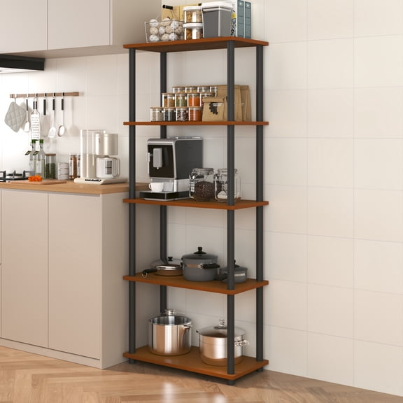 HOMLUX 5-Tier 57.4" Open Shelf Bookcase, Compact Storage Bookshelf for Living Room Bedroom Office, Light Cherry & Black