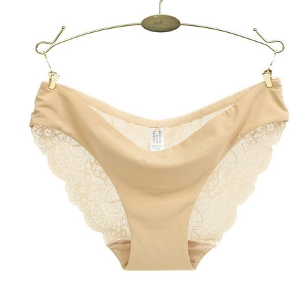Women s Lace Lingerie Women Lace Panties Seamless Cotton Panty Hollow Briefs Underwear Beige/M  Women s Intimates M