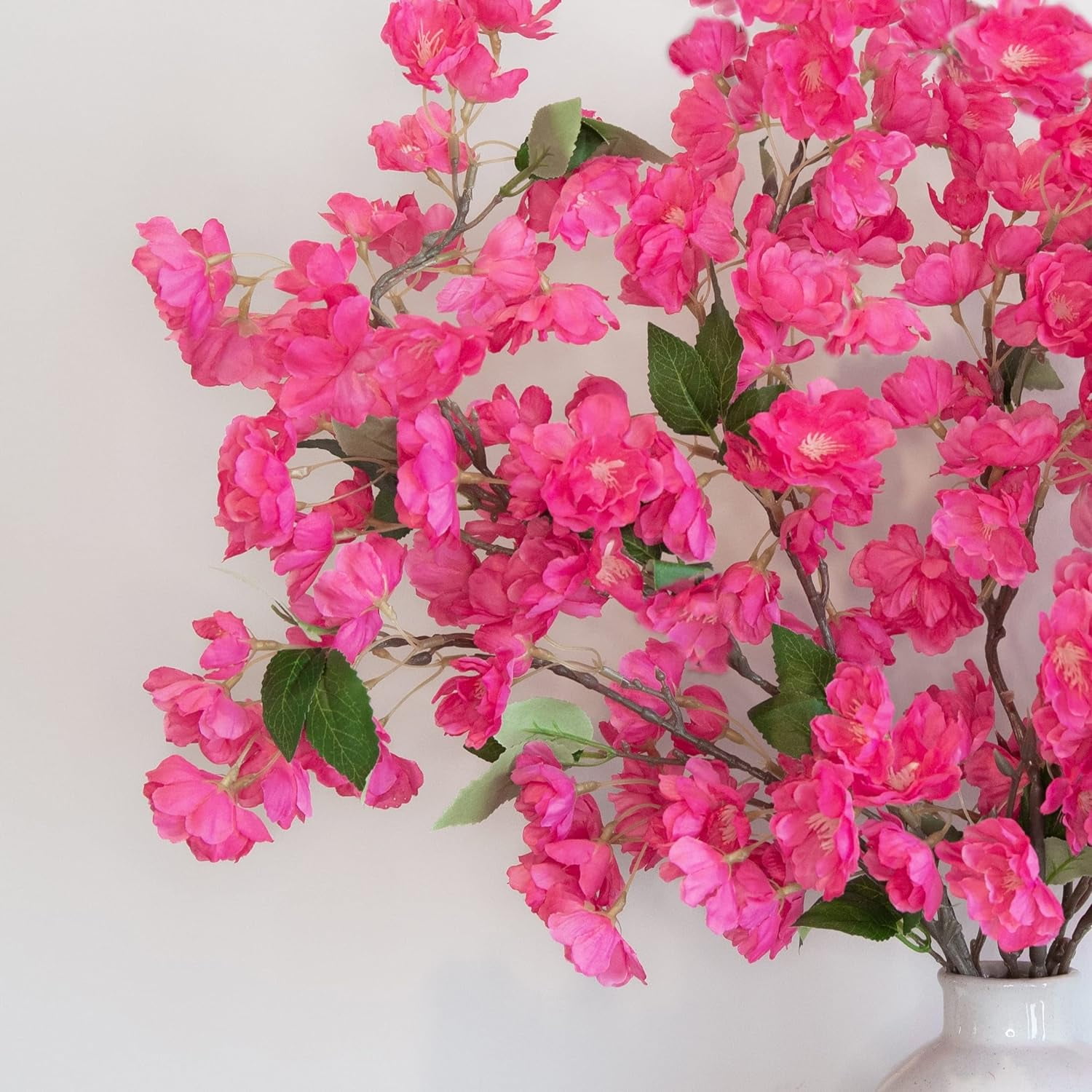 Artificial Cherry Blossom Branches, Faux Fake Plum Flowers Real Touch Boutique Bulk for Home Wedding Office Decoration, 35”Long Stems for Tall Vase (3PCS, White)