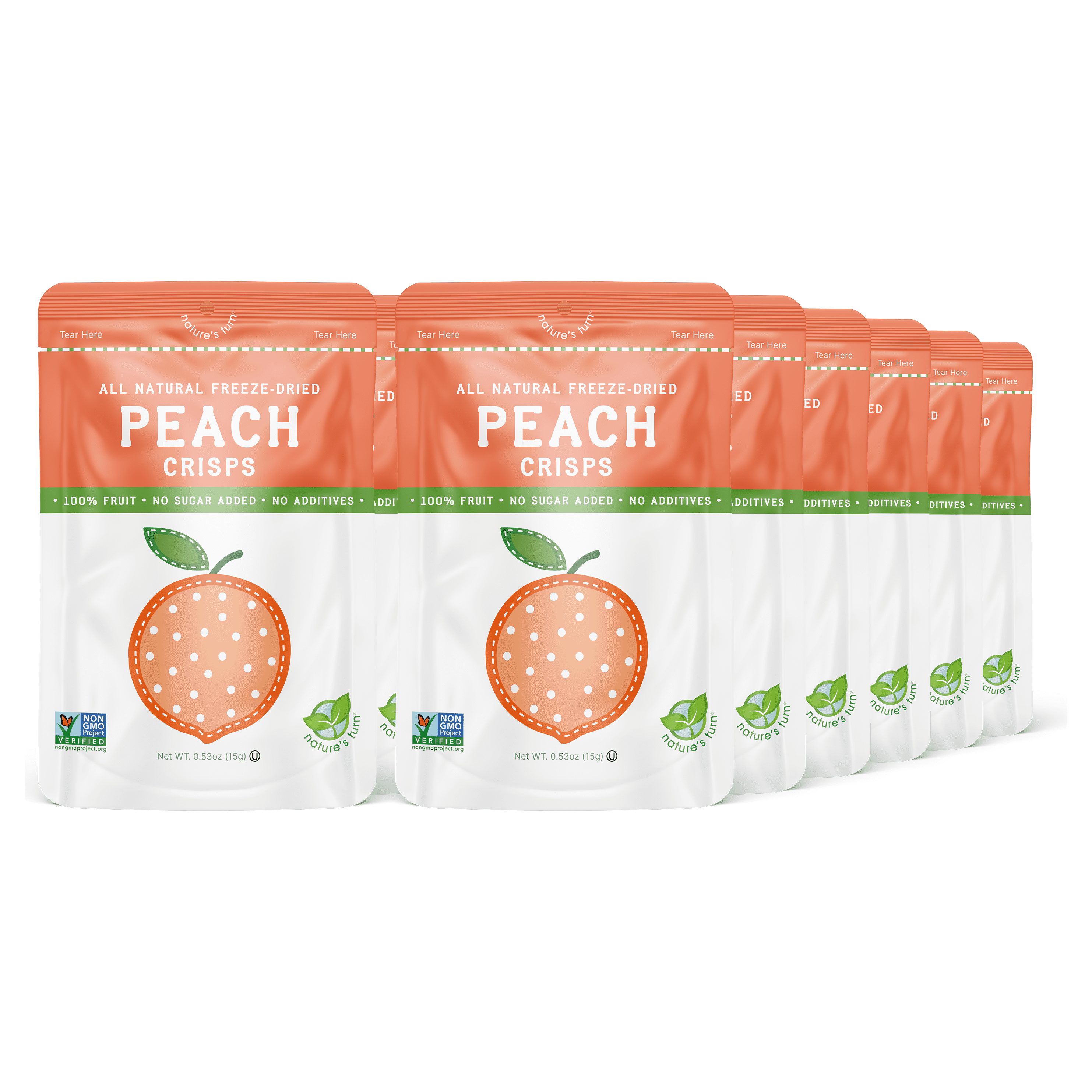 Nature's Turn Freeze-Dried Peach Crisps, No Added Sugar, Healthy Natural Fruit Crisp Snack for School Lunches, 6 Pack (1.2 oz Each)