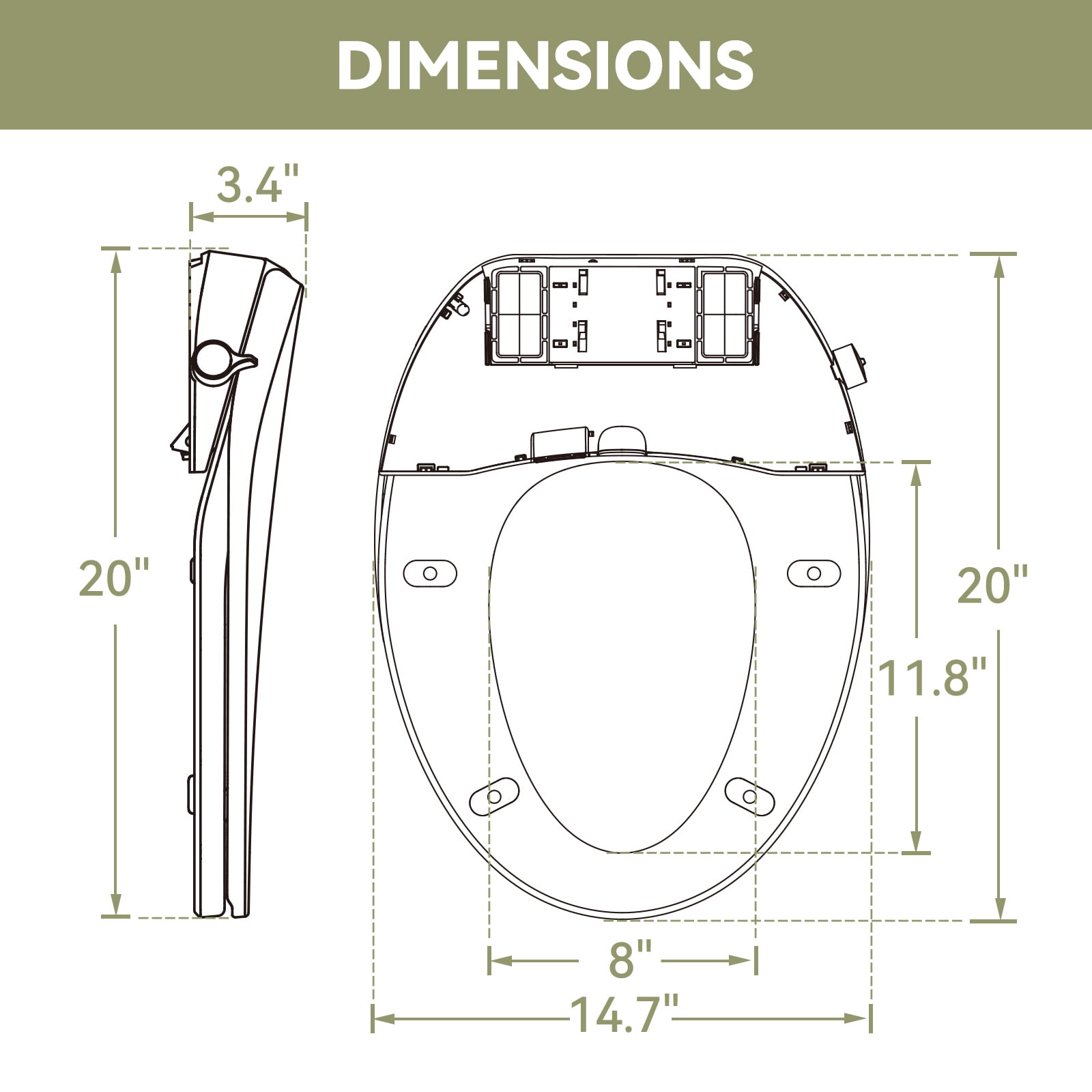 HOROW Elongated Bidet Toilet Seat with Quiet-Close, Non-Electric Bidet Toilet Attachment Fits for T0338W Toilet, Adjustable Nozzles Seat White Side Button Control