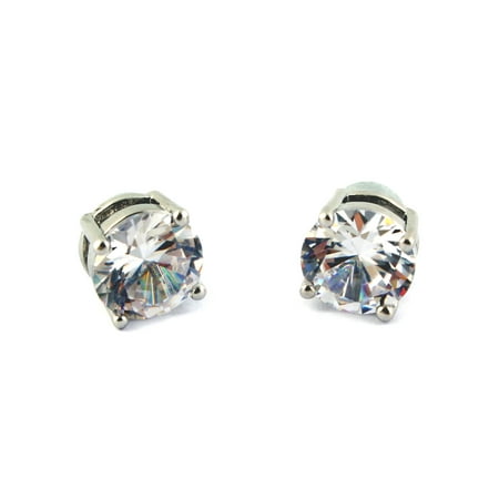 1 Pair Unisex CZ Clear Magnetic Clip On 4 Claws  Earrings Studs