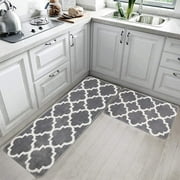 Kitchen Rug Set of 2 Non Skid Washable Moroccan Trellis Kitchen Rug and Mat Set Throw Rug Carpet Mat Runner for Entryway Kitchen Bedroom,Grey(47x18" 18"x30")