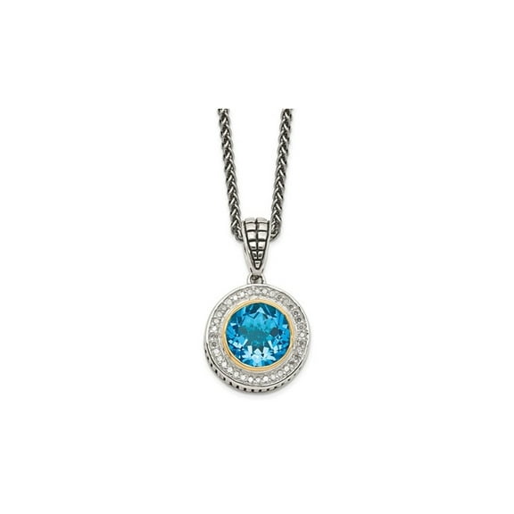4.92 Carat (Ctw) Blue Topaz Necklace in Sterling Silver with 14K Gold Accents