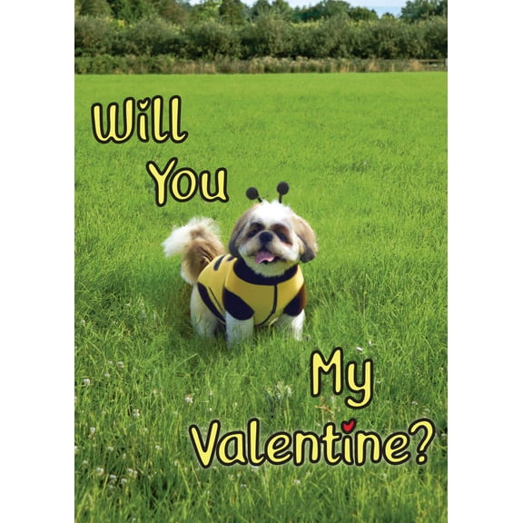 Glory To Dog Will You (Bee) My Valentine Greeting Card (Portrait/Shiz-Tzu)